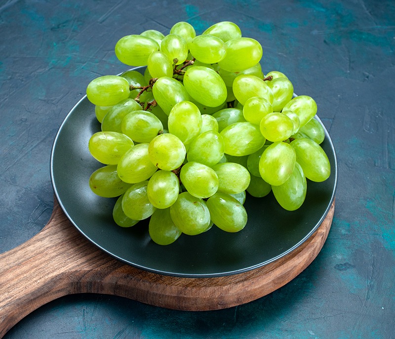 top view fresh green grapes mellow juicy fruits inside plate on